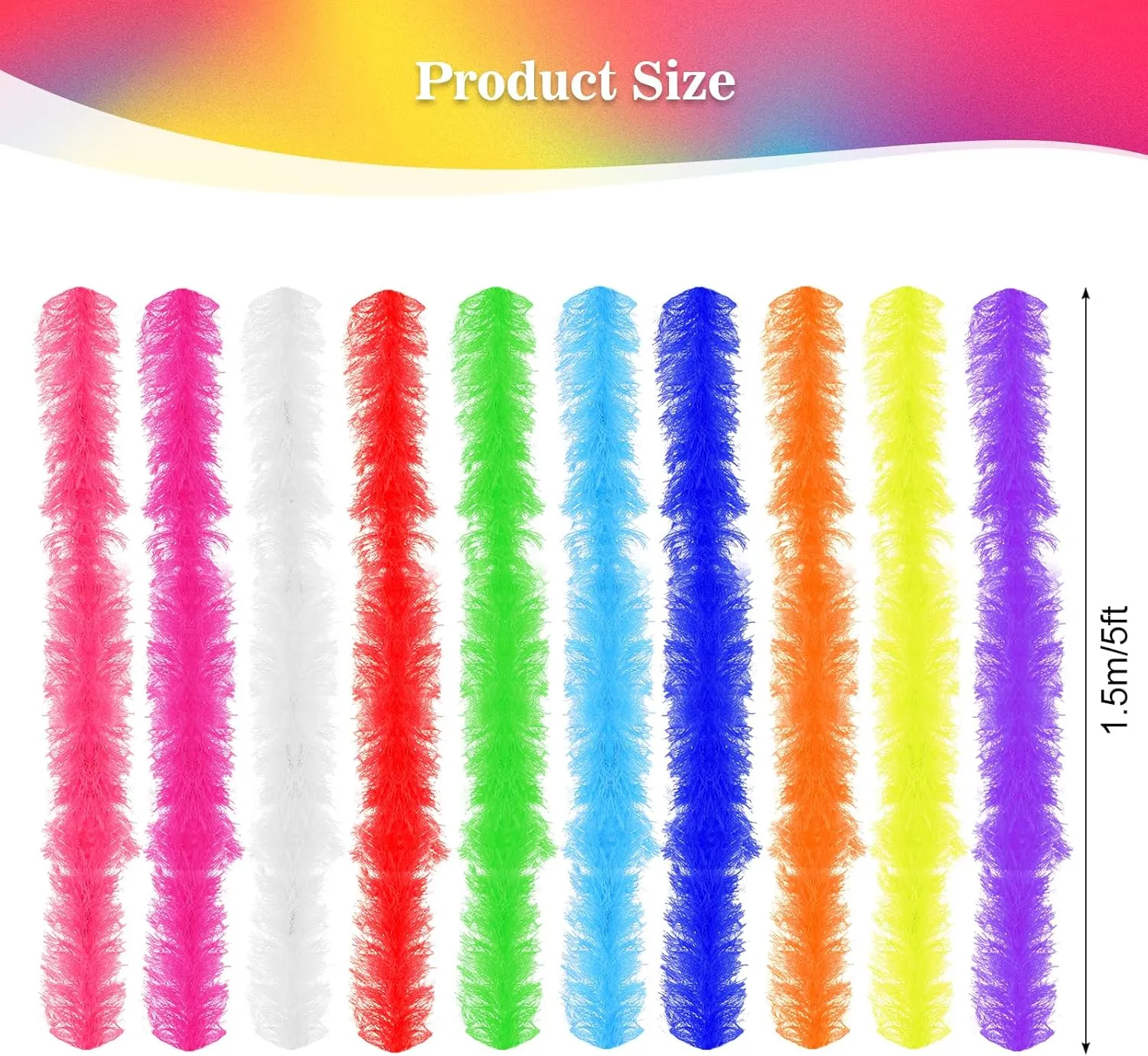 10 pcs Feather Boas 5ft Artificial Fluffy Boas Colorful Feather Boas Set for Women Costume Halloween Wedding Christmas