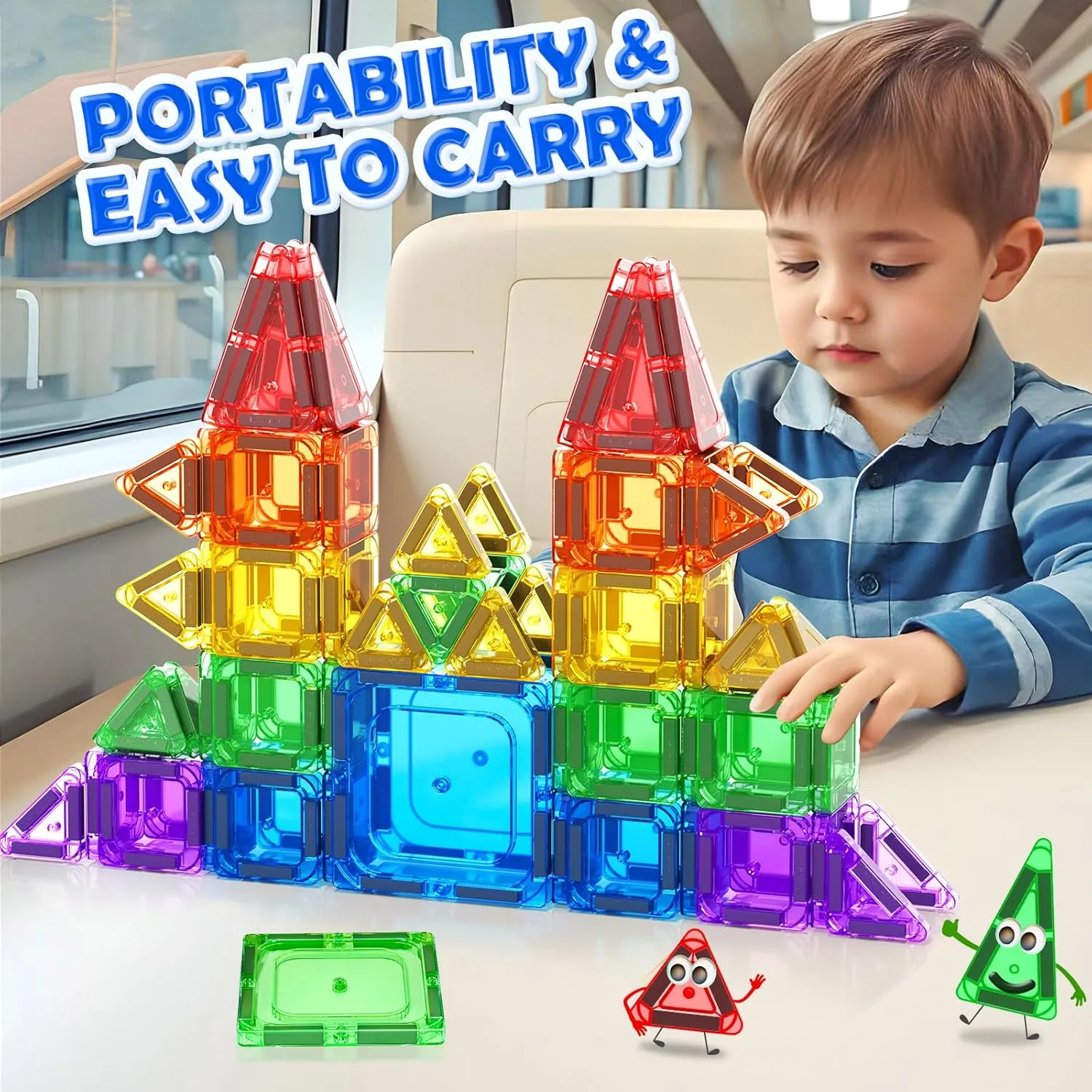 100PCS Magnetic Tiles - Mini Magnetic Blocks for Toddlers, Preschool Educational Toys for Kids Ages 3 , Toddler Essential Travel Toy, Creative Gift for Boys & Girls