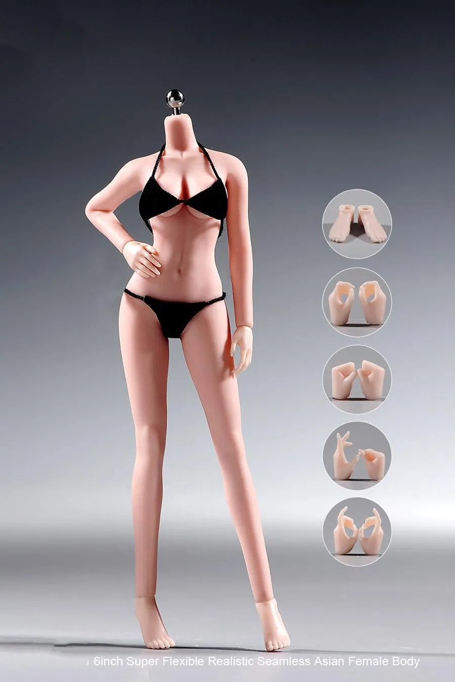 1/12 Scale Female Body,6inch Super Flexible Seamless Female Action Figure Body with Detachable Feet Tall and Slender Miniature Figure No Head Sculpt (Pale Skin)