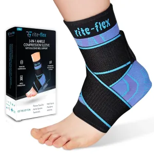 3-in-1 Ankle Compression Sleeve with Silicone Heel Pad - Ankle Brace for Sprains, Foot Fatigue, Post Surgery, Plantar Fasciitis Relief & Support (2, Small)