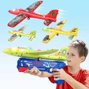 3 Pack Airplane Launcher Toy for Kids, 12.6" LED Foam Glider Plane, 2 Flight Mode Catapult Plane Boy Toys with Stickers, Outdoor Flying Toys Birthday Gifts for 4 5 6 7 8 9 10 12 Year Old Boys Girls