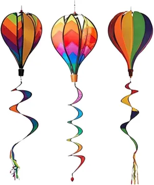 3pcs Hot Air Balloon Wind Bar Balloon Decor Rainbow Hot Air Balloon Outdoor Toy Wedding Decor Outdoor Solar Lights Decorative Hanging Wind Spinners to Rotate Sequins PVC Wind Mill