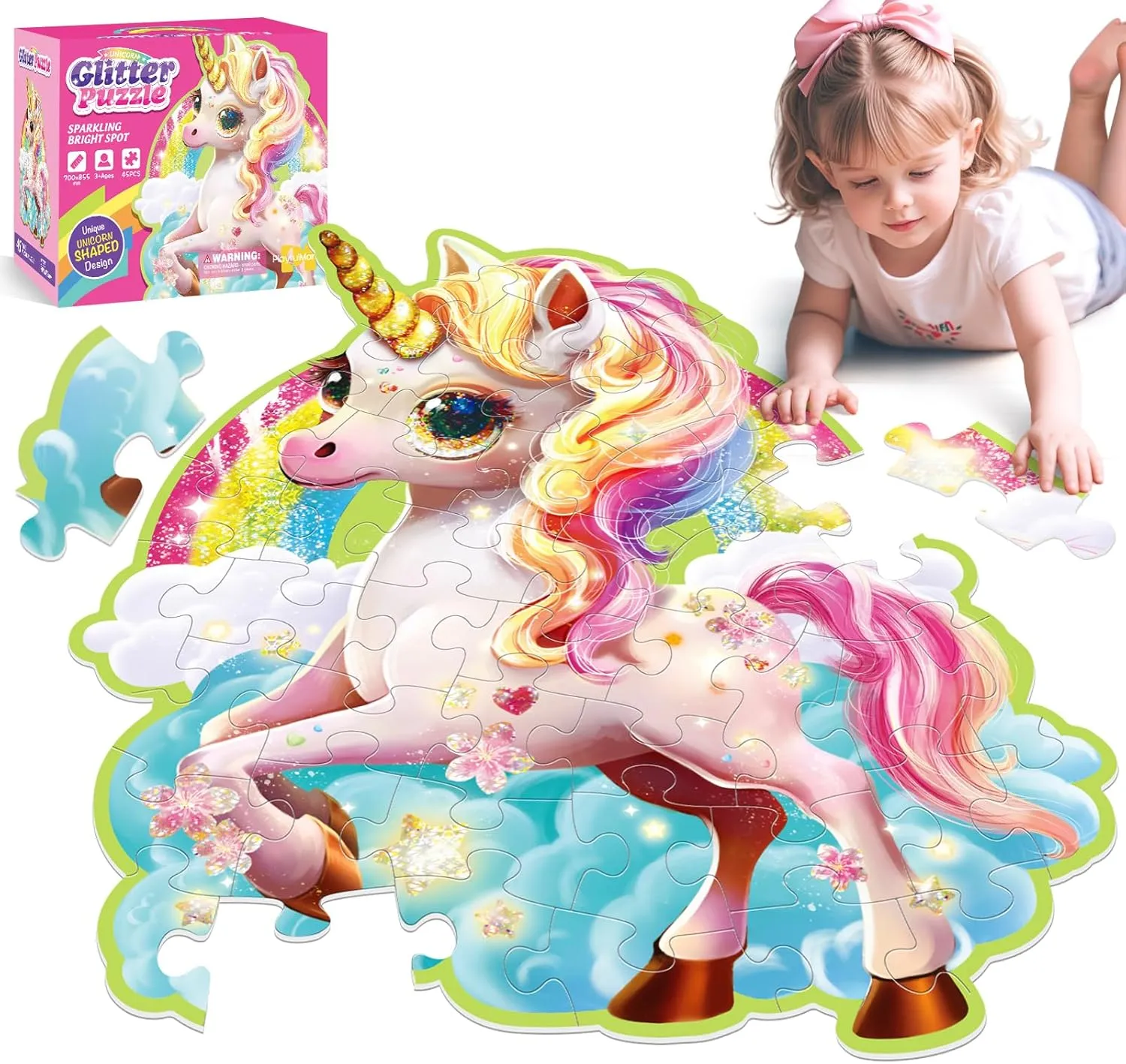 45 Pcs Unicorn Giant Floor Puzzle for Kids Ages 3-8, Big Large Toddler Puzzle, Jumbo Rainbow Puzzle