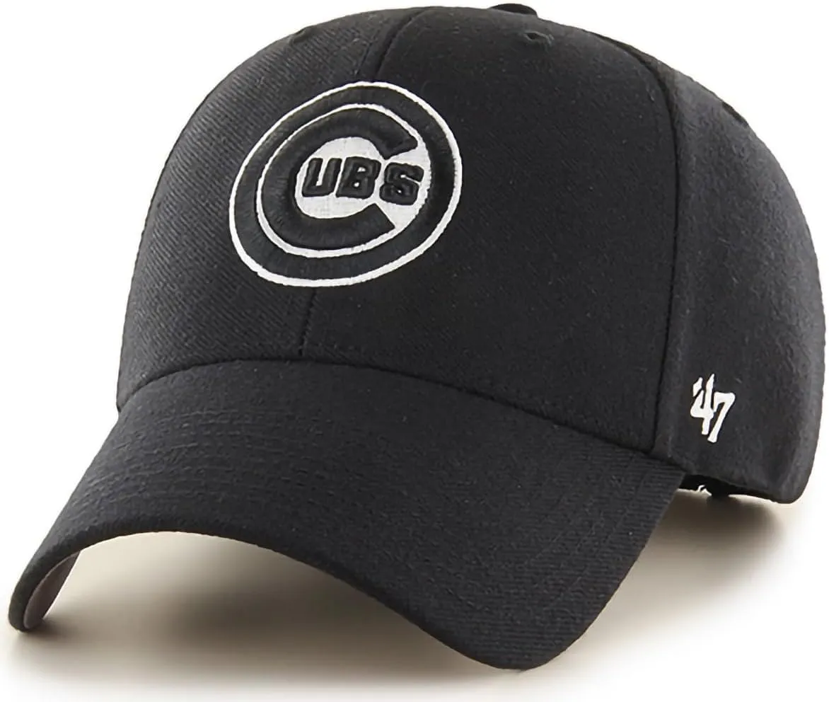 47 Brand MLB Black Whiteout Primary Logo MVP Adjustable Structure Baseball Cap Hat, Adult One Size Fits All