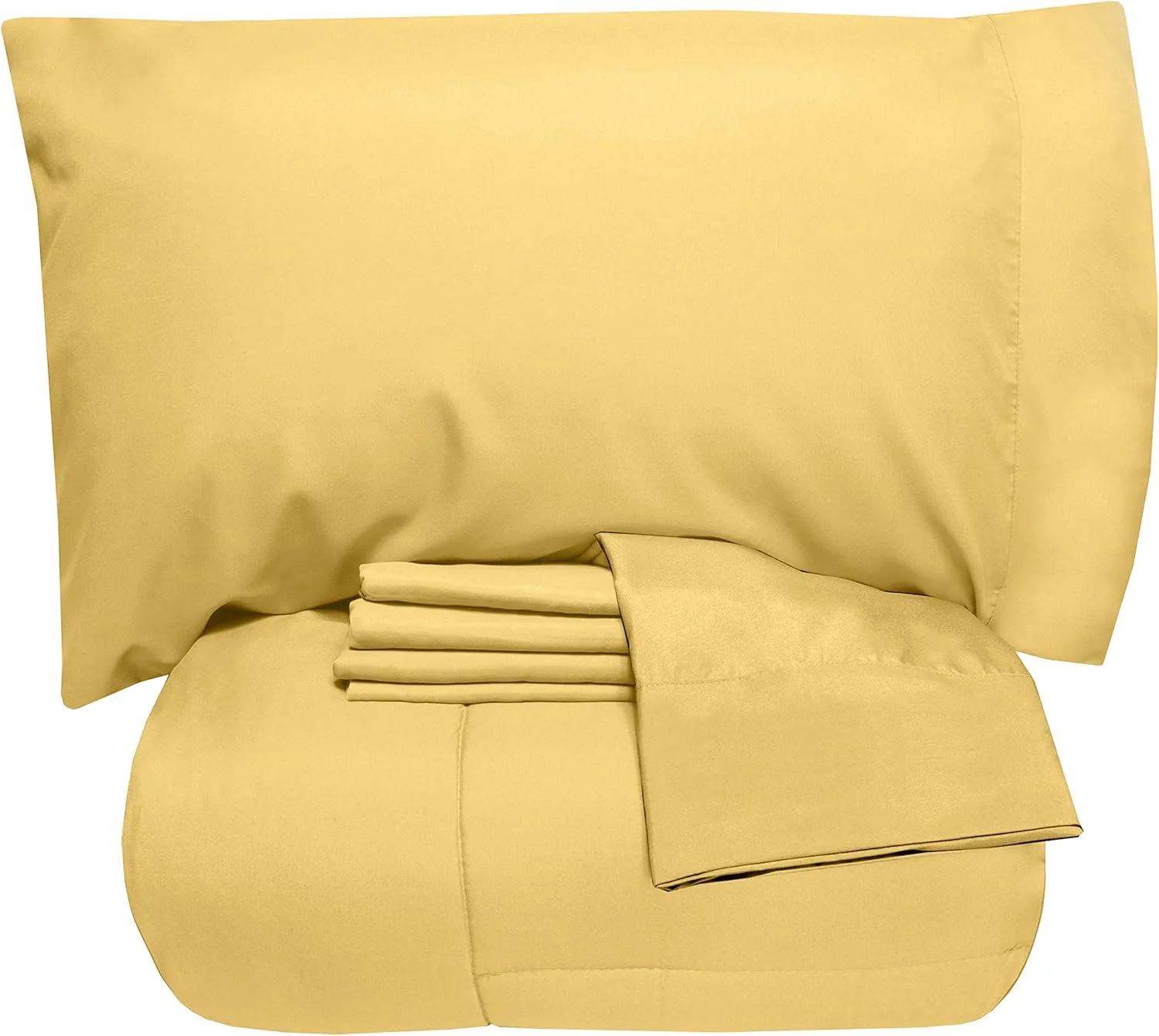 5 Piece Full Comforter Set All Season Soft Down Alternative Blanket & Luxurious Cotton Fits Mattress Up to 18" Deep Pocket Bed 4 Piece Sheet Set Gold
