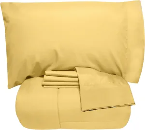 5 Piece Full Comforter Set All Season Soft Down Alternative Blanket & Luxurious Cotton Fits Mattress Up to 18" Deep Pocket Bed 4 Piece Sheet Set Gold