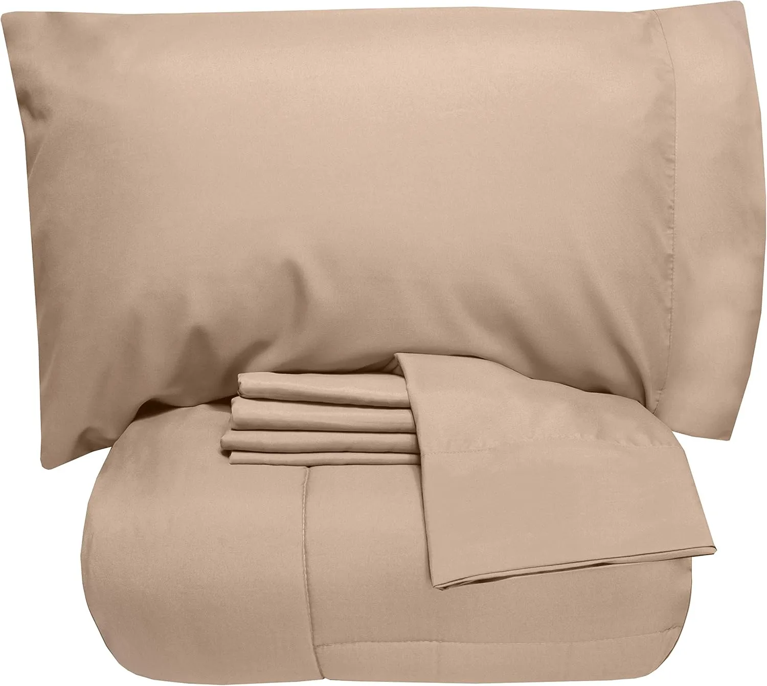 5 Piece Full Comforter Set All Season Soft Down Alternative Blanket & Luxurious Cotton Fits Mattress Up to 18" Deep Pocket Bed 4 Piece Sheet Set Taupe