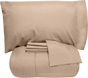 5 Piece Full Comforter Set All Season Soft Down Alternative Blanket & Luxurious Cotton Fits Mattress Up to 18" Deep Pocket Bed 4 Piece Sheet Set Taupe