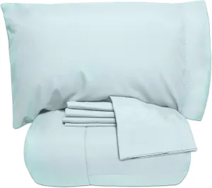 5 Piece King Comforter Set All Season Soft Down Alternative Blanket & Luxurious Cotton Fits Mattress Up to 18" Deep Pocket Bed 4 Piece Sheet Set Aqua Blue