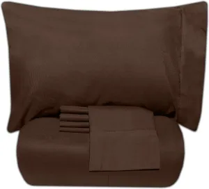 5 Piece King Comforter Set All Season Soft Down Alternative Blanket & Luxurious Cotton Fits Mattress Up to 18" Deep Pocket Bed 4 Piece Sheet Set Brown Chocolate