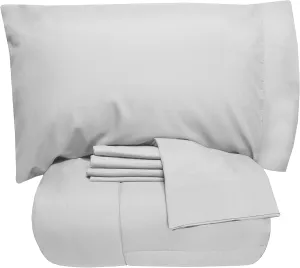 5 Piece Queen Comforter Set All Season Soft Down Alternative Blanket & Luxurious Cotton Fits Mattress Up to 18" Deep Pocket Bed 4 Piece Sheet Set Silver