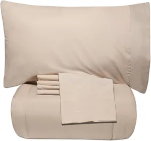 5 Piece Twin Comforter Set All Season Soft Down Alternative Blanket & Luxurious Cotton Fits Mattress Up to 18" Deep Pocket Bed 4 Piece Sheet Set Beige