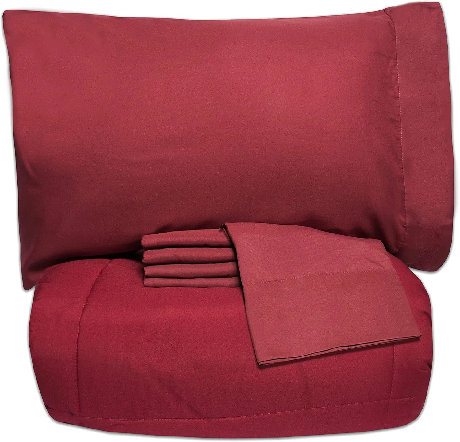 5 Piece Twin XL Comforter Set All Season Soft Down Alternative Blanket & Luxurious Cotton Fits Mattress Up to 18" Deep Pocket Bed 4 Piece Sheet Set Burgundy