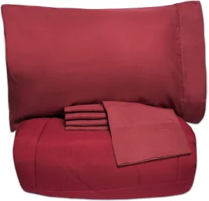 5 Piece Twin XL Comforter Set All Season Soft Down Alternative Blanket & Luxurious Cotton Fits Mattress Up to 18" Deep Pocket Bed 4 Piece Sheet Set Burgundy