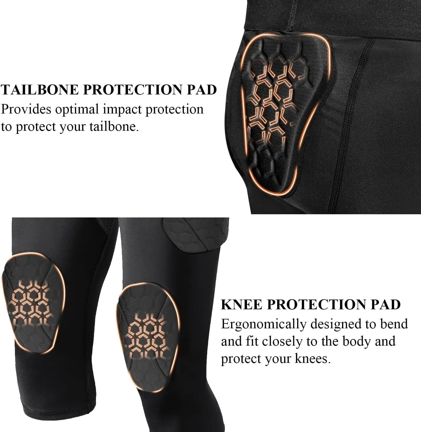 7 Pad Girdle Football Youth Football Girdle Youth Boys with Knee Integrated Hip Tailbone Thigh Pads- Basketball Padded Compression Shorts for Basketball Baseball Rugby Soccer