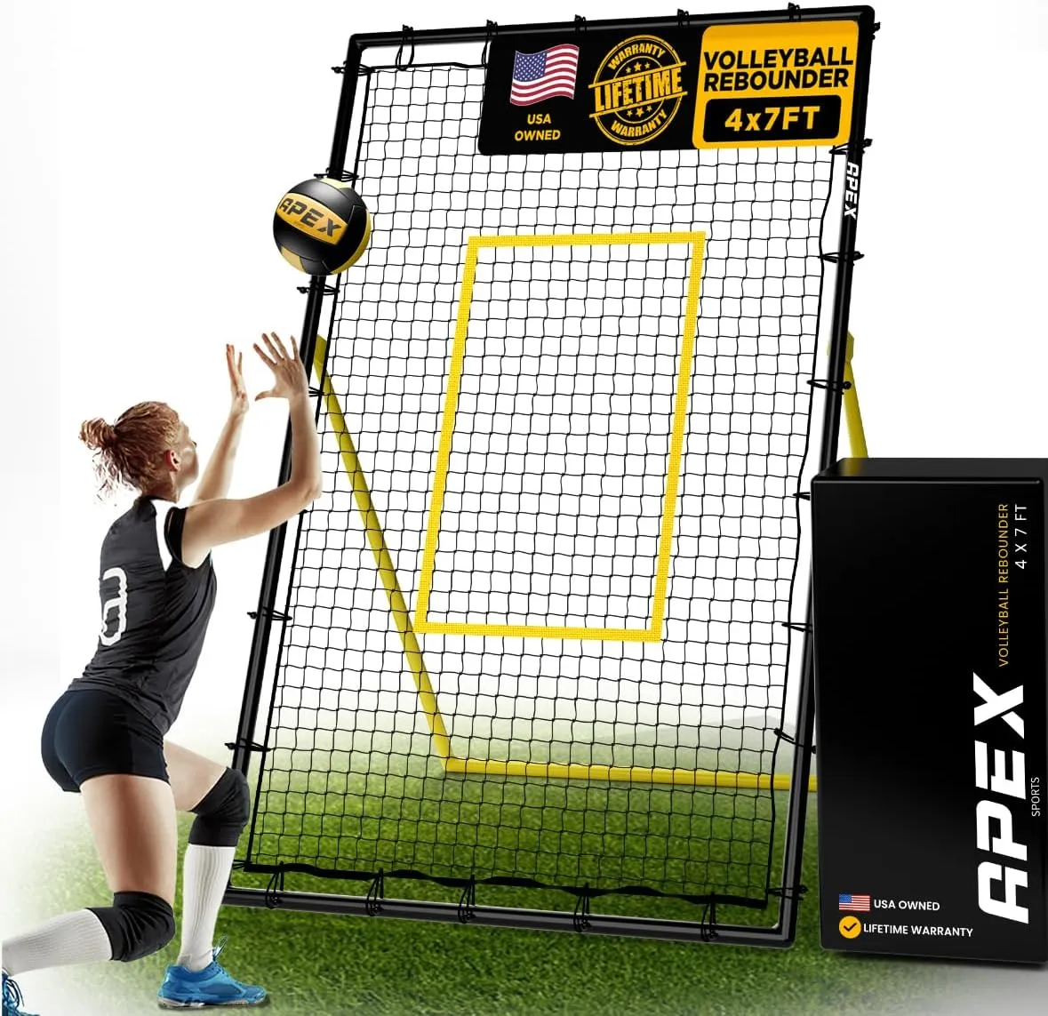 Adjustable Volleyball Rebounder Net 7x4 ft – Bounce Back Training Equipment with Angle Customization for Practicing Volleying, Bumping, Spiking – Durable & Portable with Travel Bag
