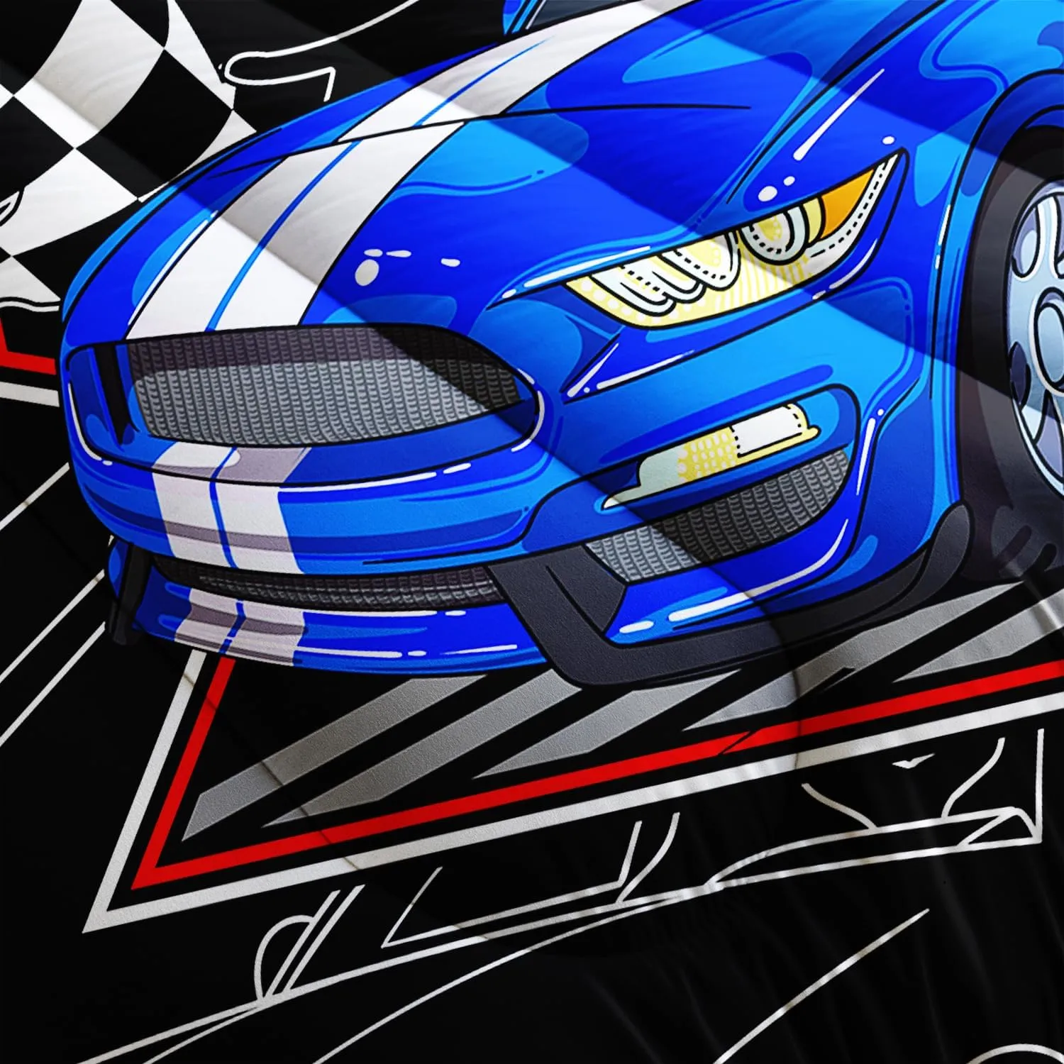 AILONEN Blue Racing Car Comforter Set Twin Size, Racing Flag Black White Bedding Set for Boys Kids Teens,Extreme Sports Bed in a Bag 3Pcs,1 Quilt and 2 Pillowcases,Soft Microfiber for All Season