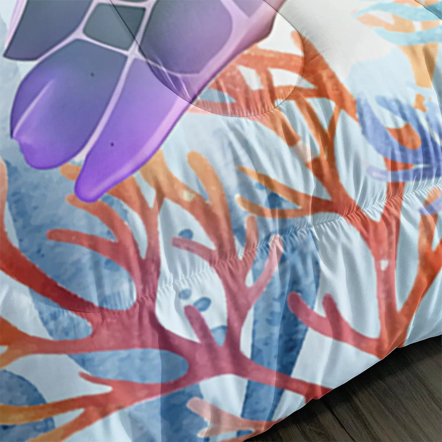 AILONEN Sea Turtle Comforter Set Full Size, Kawaii Sea Animal Bed in a Bag for Kids Girls, Tropic Animal Tie Dye Bedding Set, 3PCS 1 Quilt Set   2 Pillowcases