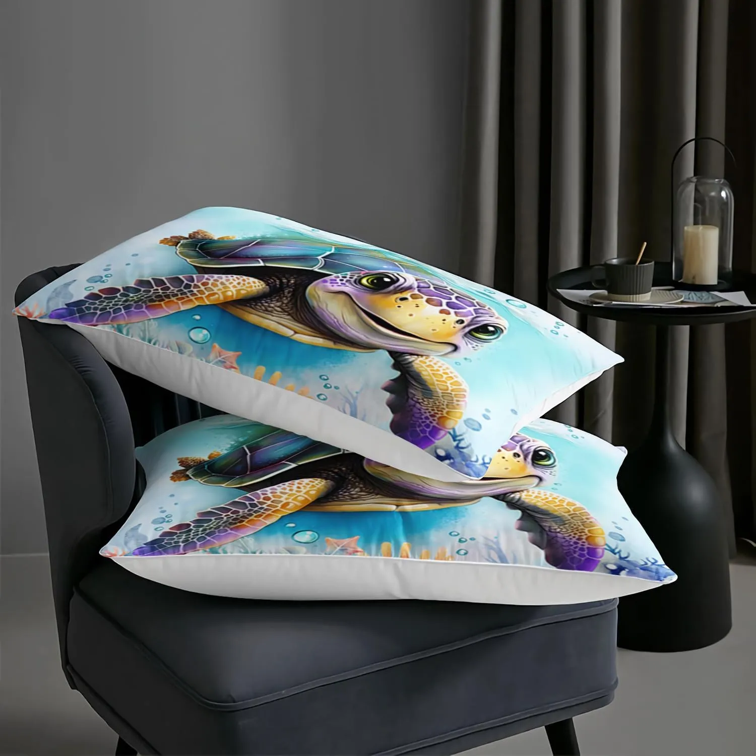 AILONEN Sea Turtle Comforter Set Full Size, Kawaii Sea Animal Bed in a Bag for Kids Girls, Tropic Animal Tie Dye Bedding Set, 3PCS 1 Quilt Set   2 Pillowcases