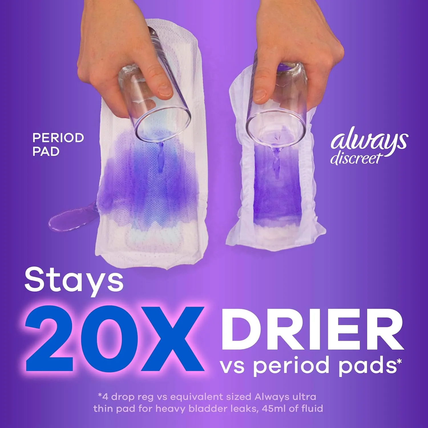 Always Discreet Adult Incontinence Pads for Women, Moderate Absorbency, Regular Length, Postpartum Pads, 198 CT