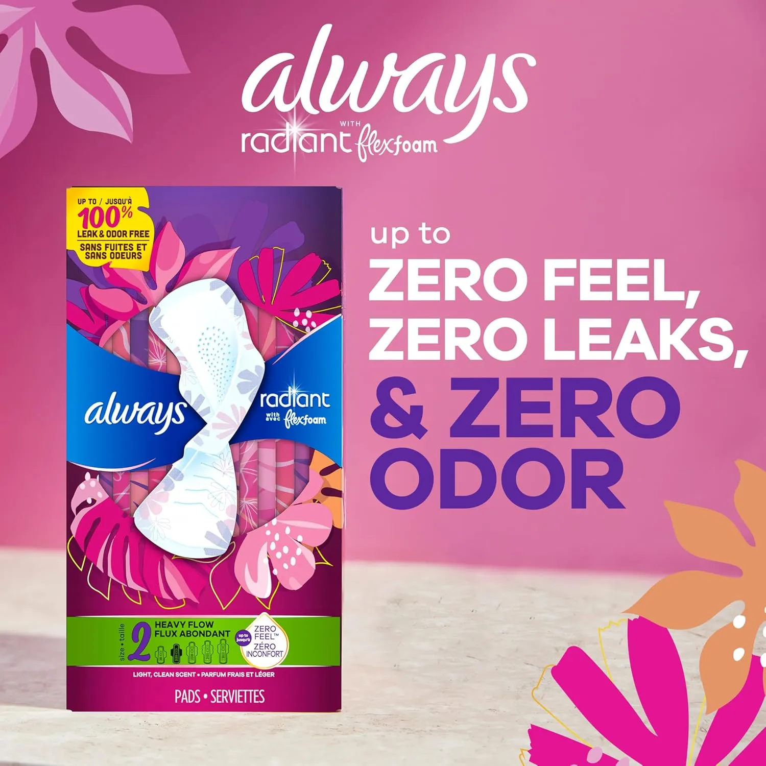 Always Infinity Feminine Pads for Women, Size 1 Regular, with Wings, unscented, 50 ct