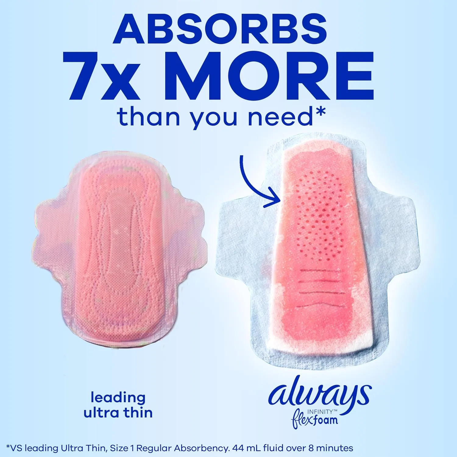 Always Infinity Feminine Pads for Women, Size 1 Regular, with Wings, unscented, 50 ct