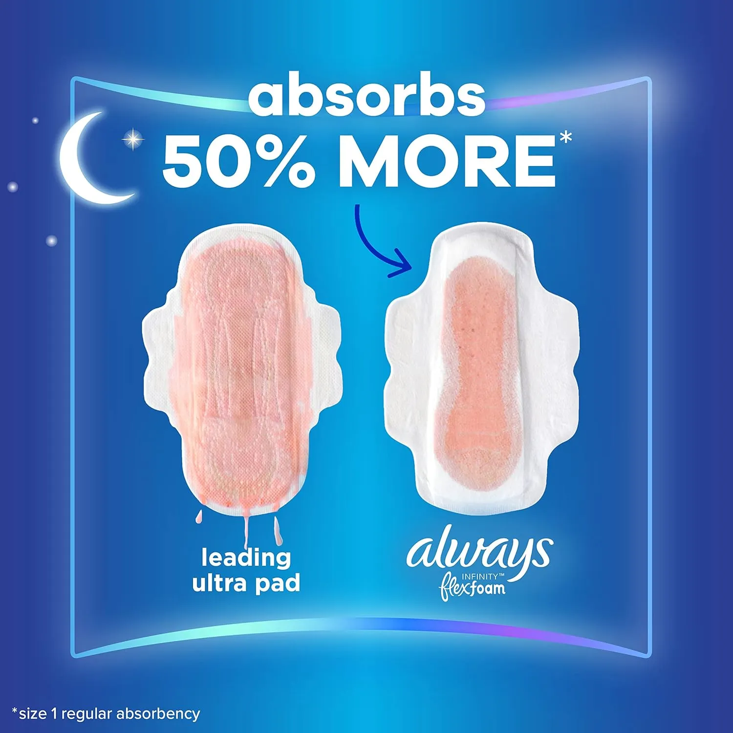 Always Infinity Feminine Pads for Women, Size 4 Overnight, with wings, unscented, 38 Count