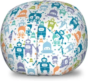 Ambesonne Robot Storage Toy Bag Chair, Colorful Interpretation of Futuristic Technological Machines and Polka Dots Print, Stuffed Animal Organizer Washable Bag, Small Size, Multicolor