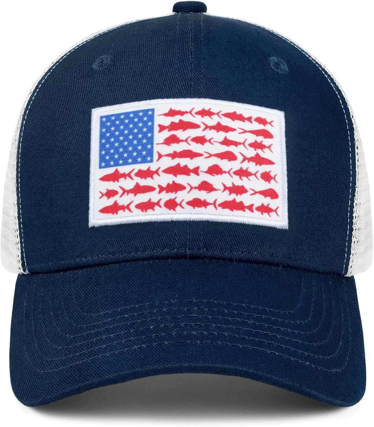 American Fish Flag Trucker Hats - Fishing Gifts for Men - Outdoor Snapback Fishing Hats Perfect for Camping and Daily Use