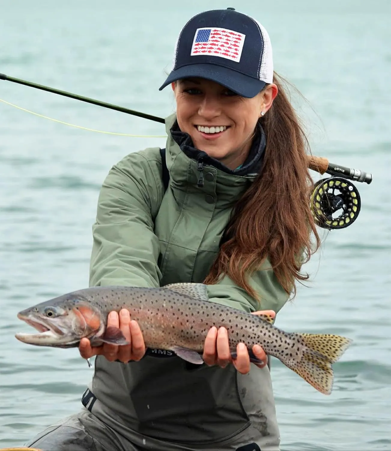 American Fish Flag Trucker Hats - Fishing Gifts for Men - Outdoor Snapback Fishing Hats Perfect for Camping and Daily Use
