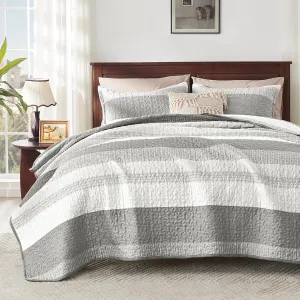 Andency Grey Striped Quilt Set Cal King(104x112Inch), 3 Pieces (1 Quilt and 2 Pillowcases) Patchwork Bedspread Coverlet Set, Soft Lightweight Quilted Bedding Set