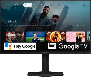 AOC Gaming Q27G4XY 27" Smart Gaming Monitor - QHD 2560x1440, 180Hz, VA Panel, Google Smart OS, USB-C 65W PD, AMD FreeSync, G-SYNC Compatible, Built in Speakers