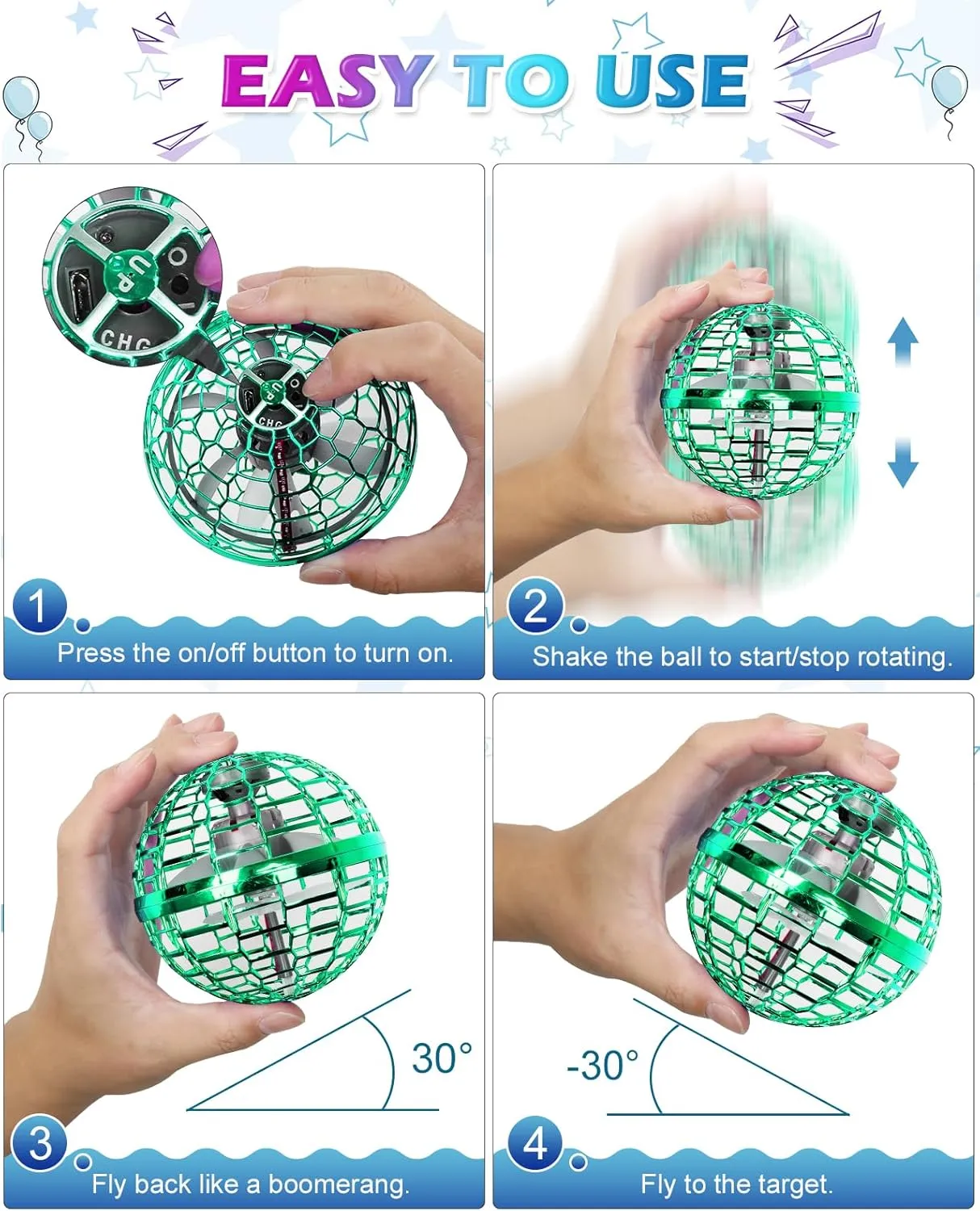 ATHLERIA Green Magic Flying Orb Ball with Lights,Cool Stuff Gadgets Christmas Birthday Gift Ideas for Boy Girl Teen 6 7 8 9 10  Year,Indoor Outside Hover Boomerang Mini Drones