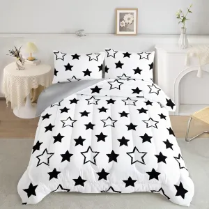 Axolotl Kids Queen Bedding Comforter Set,3Pcs Super Cute Soft Black and White Stars Quilt Set Bed in A Bag with 1 Comforter 2 Pillowcases for Kids Boys Girls Teens Adults Room Decor All Season