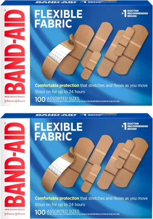 Band-Aid Brand Flexible Fabric Adhesive Bandages for Comfortable Flexible Protection, Twin Pack, 2 x 100 ct