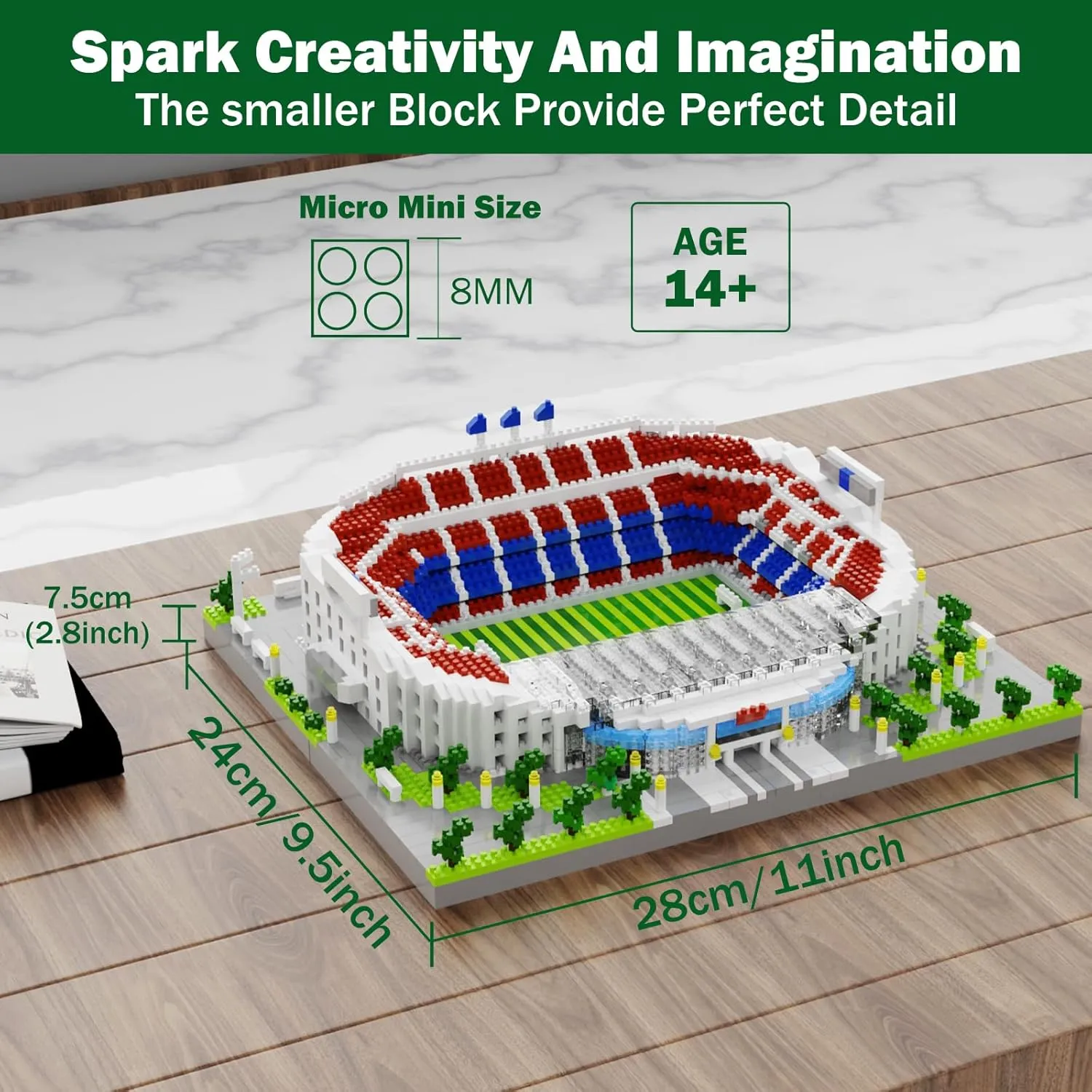 Barcelona Soccer Stadium Micro Blocks Building Sets, Micro Mini Bricks Architecture Building Block Sets for Adults, Football Field Building Blocks Gift for Girls and Boys Aged 14 and Up