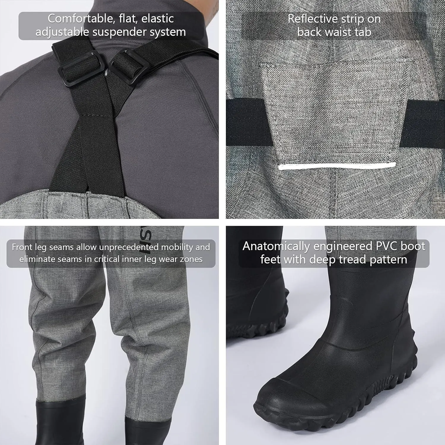 BASSDASH 3D Boot Foot Game Wader Ultra High Strength Black Plaid Nylon PVC Fishing Hunting Chest Waders for Men