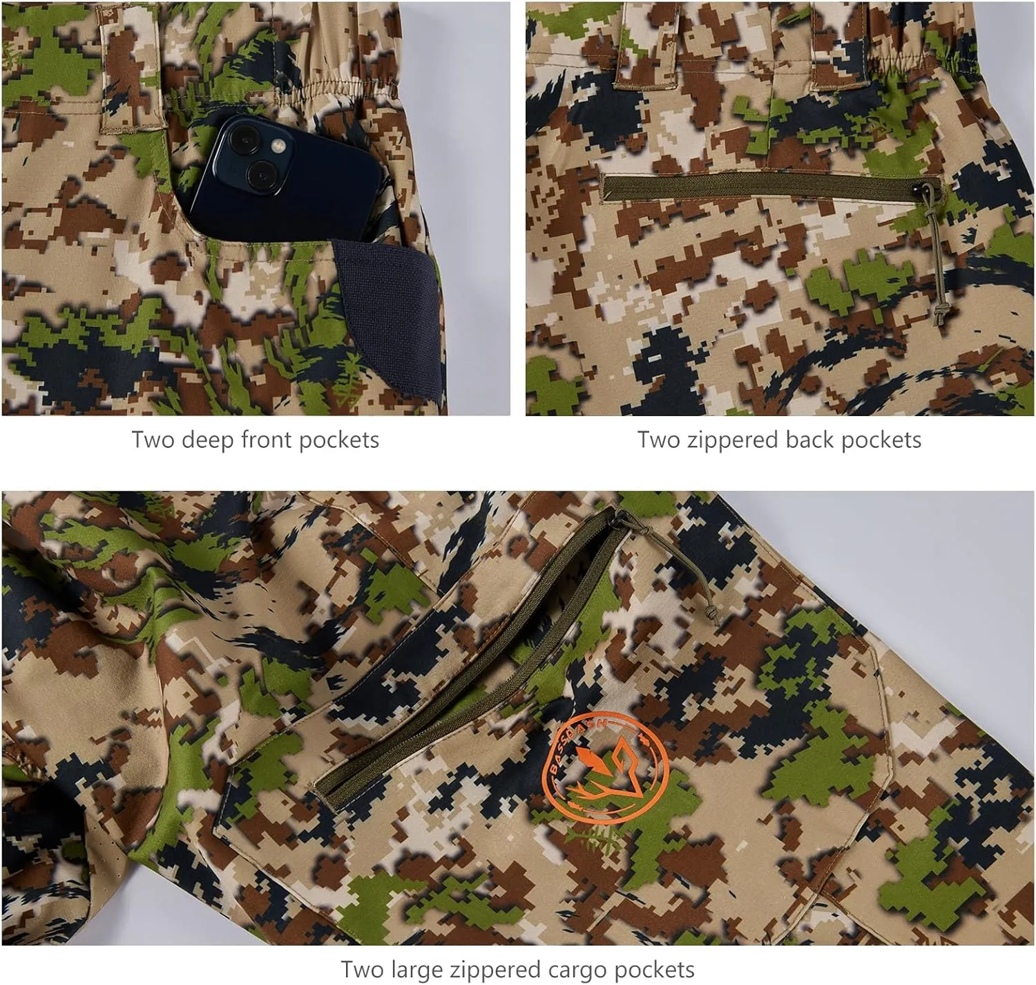 BASSDASH Men’s Lightweight Hunting Pants 4-Way Stretch Breathable Water Resistant for Turkey Early Season Spring Summer