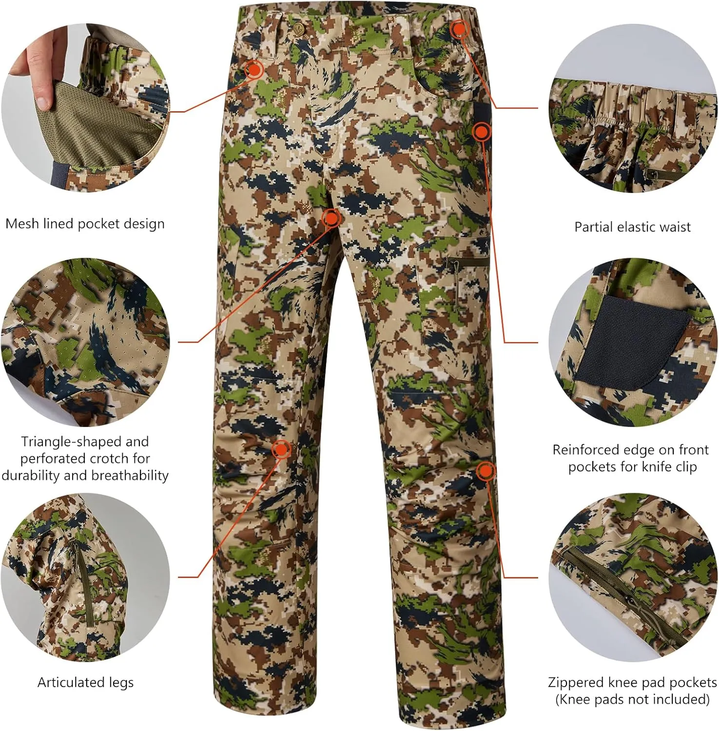 BASSDASH Men’s Lightweight Hunting Pants 4-Way Stretch Breathable Water Resistant for Turkey Early Season Spring Summer