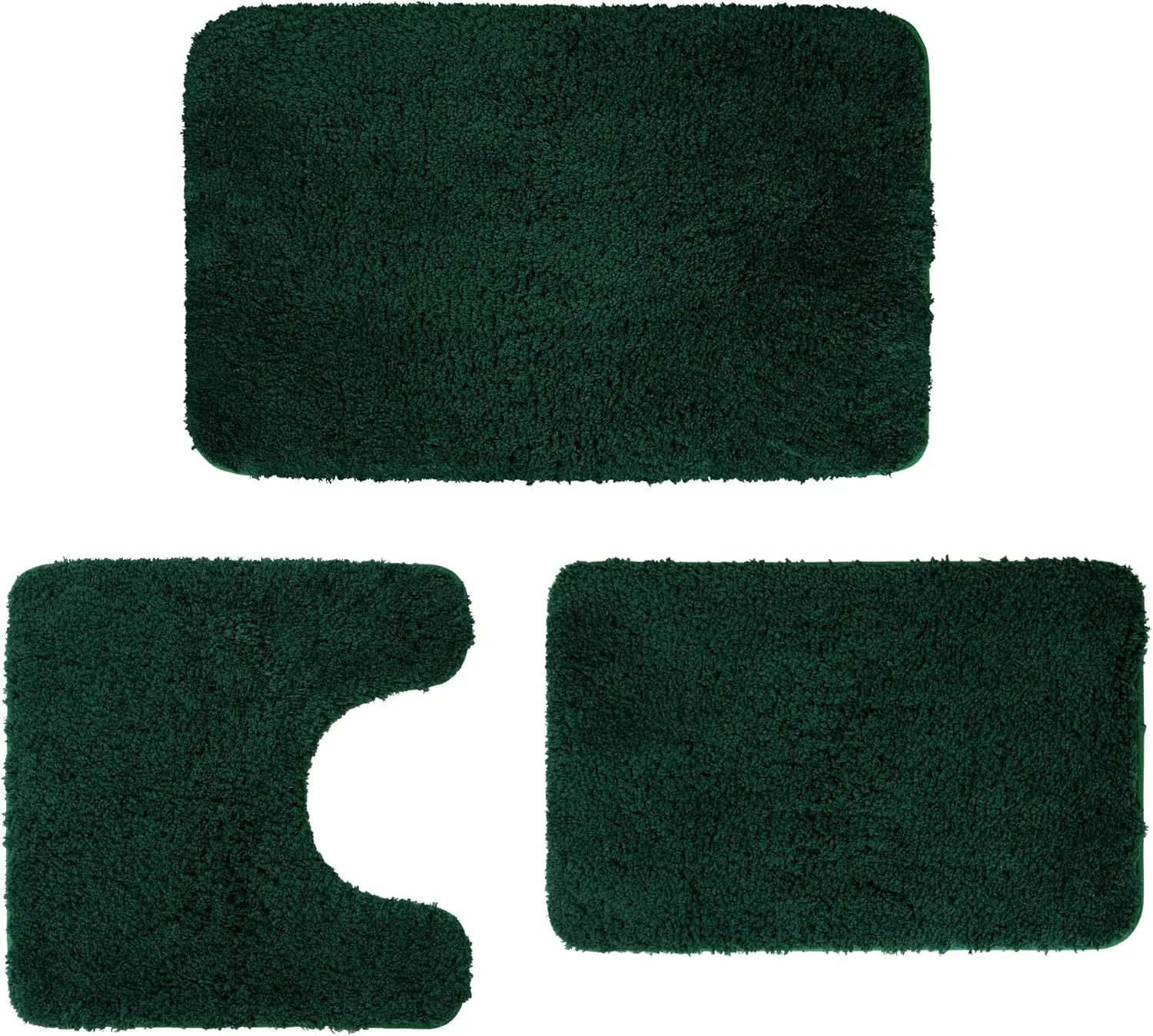Bathroom Rugs Sets 3 Pieces Microfiber - Upgrade Non-Slip Thermo-Plastic Rubber Bottom- Quick Dry - Machine Wash for Bedroom, Tub, Living Room (Dark Green)