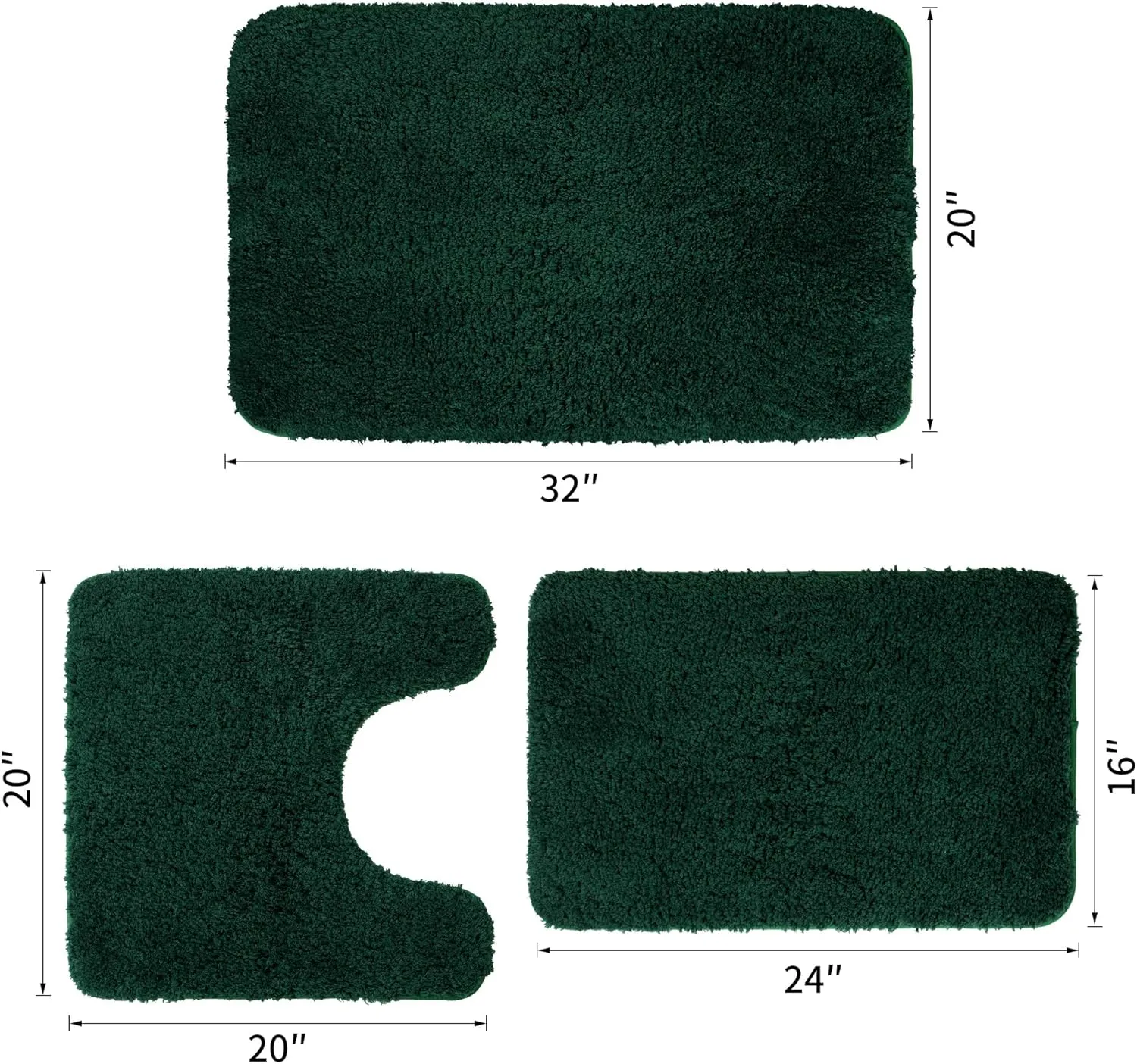 Bathroom Rugs Sets 3 Pieces Microfiber - Upgrade Non-Slip Thermo-Plastic Rubber Bottom- Quick Dry - Machine Wash for Bedroom, Tub, Living Room (Dark Green)