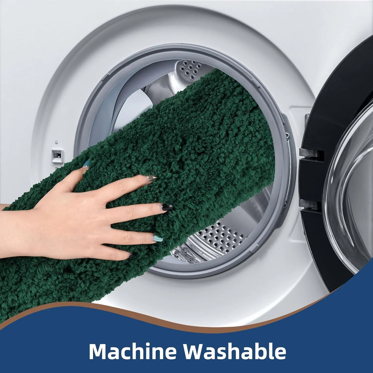 Bathroom Rugs Sets 3 Pieces Microfiber - Upgrade Non-Slip Thermo-Plastic Rubber Bottom- Quick Dry - Machine Wash for Bedroom, Tub, Living Room (Dark Green)