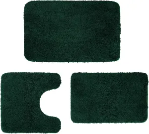 Bathroom Rugs Sets 3 Pieces Microfiber - Upgrade Non-Slip Thermo-Plastic Rubber Bottom- Quick Dry - Machine Wash for Bedroom, Tub, Living Room (Dark Green)