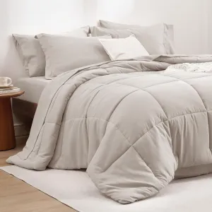 Bedsure Beige Comforter Set King - 7 Pieces Solid Bed in a Bag, King Bed Set with Comforter, Sheets, Pillowcases & Shams