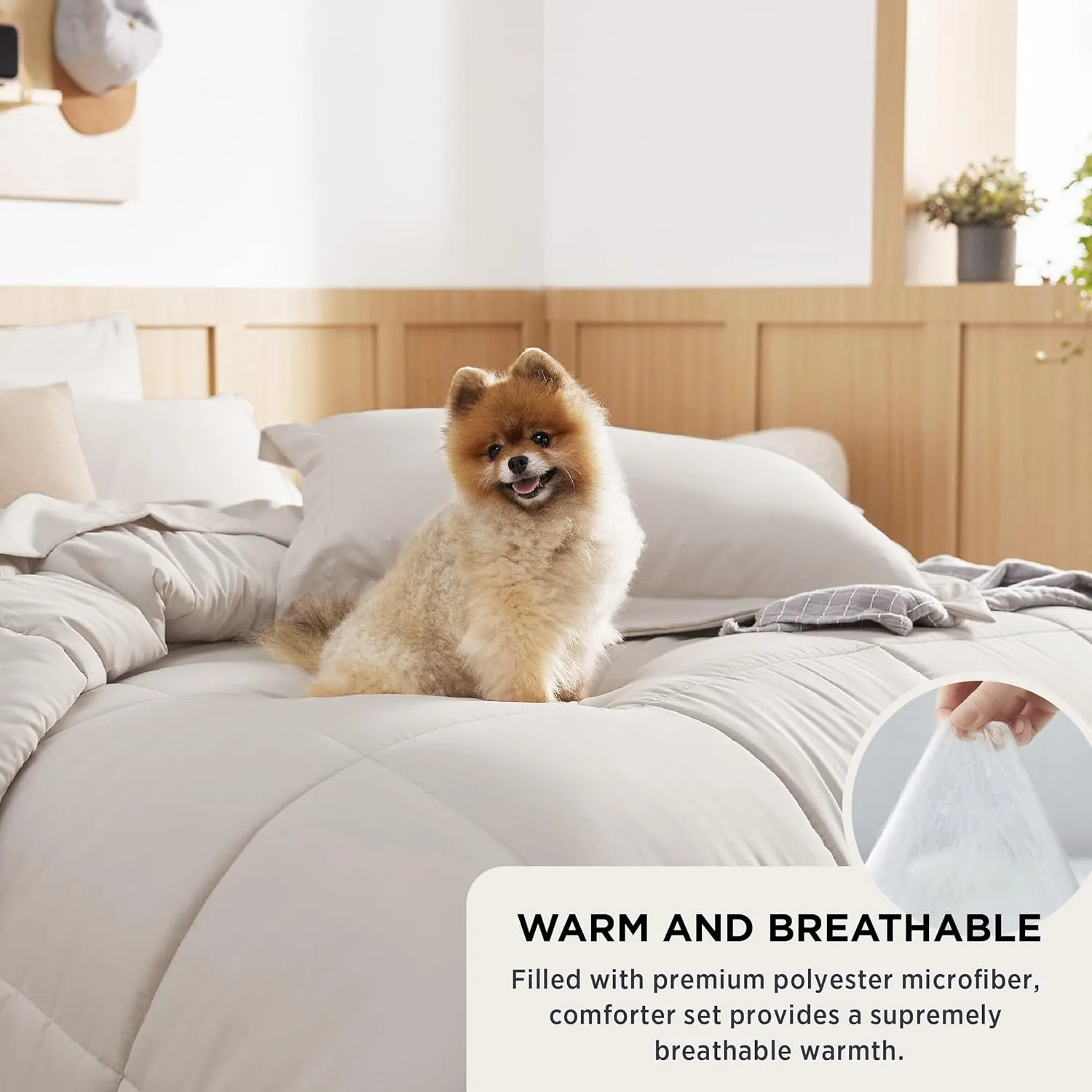 Bedsure Beige Comforter Set King - 7 Pieces Solid Bed in a Bag, King Bed Set with Comforter, Sheets, Pillowcases & Shams