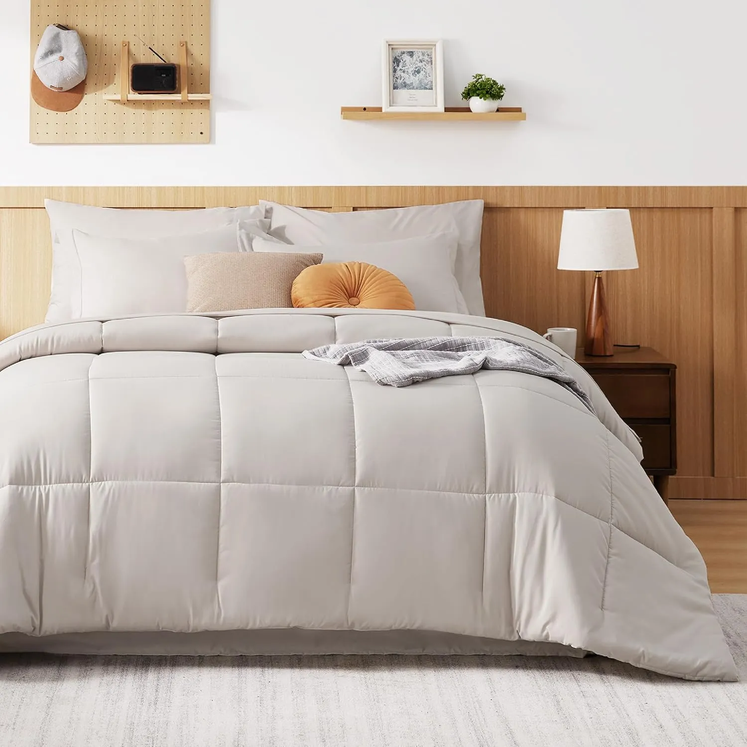 Bedsure Beige Comforter Set King - 7 Pieces Solid Bed in a Bag, King Bed Set with Comforter, Sheets, Pillowcases & Shams