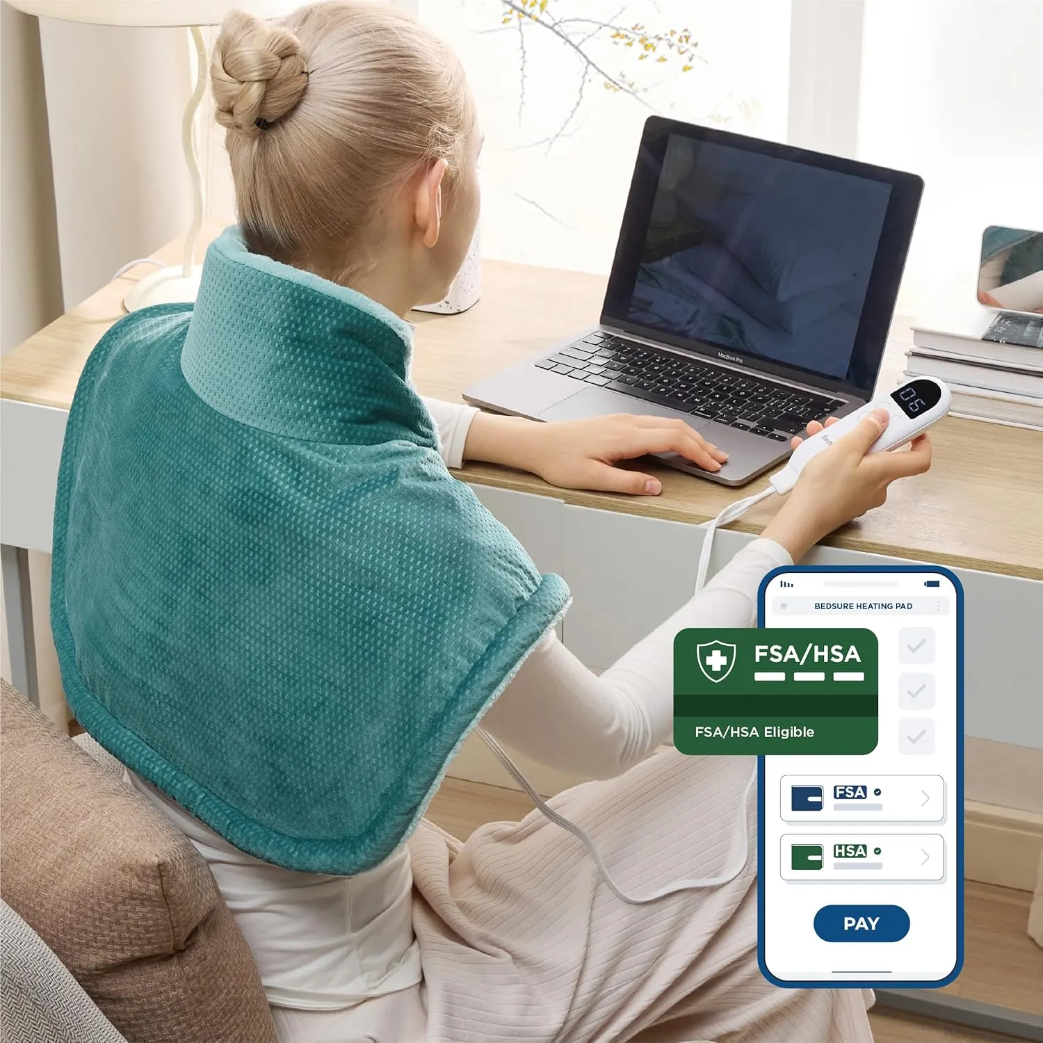 Bedsure Heating Pad for Neck and Shoulders Pain Relief - Father's Day & Birthday Gifts for Women Men Moms, FSA HSA Eligible, Weigthed Heated Pad 2.2lbs, Large Heated Wrap, 24" x 22", Teal