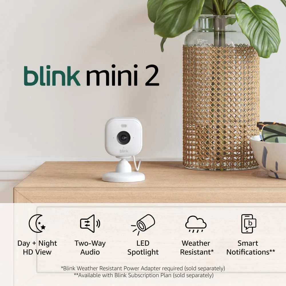 Blink Mini 2 (Newest Model) — Home Security & Pet Camera(s) with HD video, color night view, motion detection, two-way audio, and built-in spotlight — 2 cameras (White)