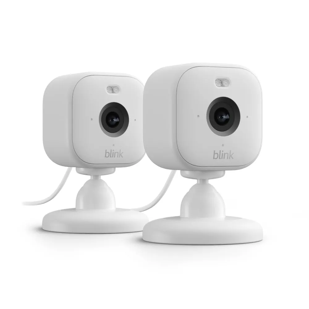 Blink Mini 2 (Newest Model) — Home Security & Pet Camera(s) with HD video, color night view, motion detection, two-way audio, and built-in spotlight — 2 cameras (White)