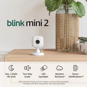 Blink Mini 2 (Newest Model) — Home Security & Pet Camera(s) with HD video, color night view, motion detection, two-way audio, and built-in spotlight — 2 cameras (White)